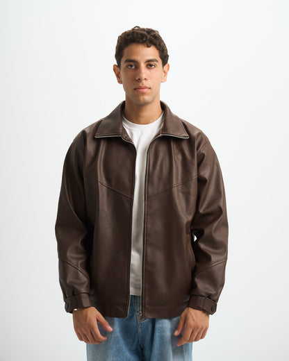 Blank Leather Jacket - Brown - #men