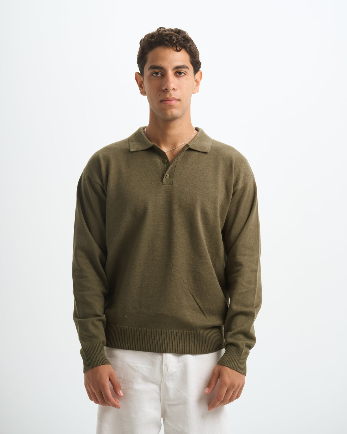 Blank Knitted Polo - Olive - #men