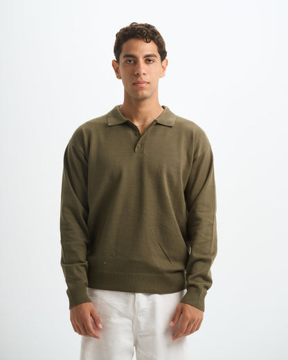 Blank Knitted Polo - Olive - #men