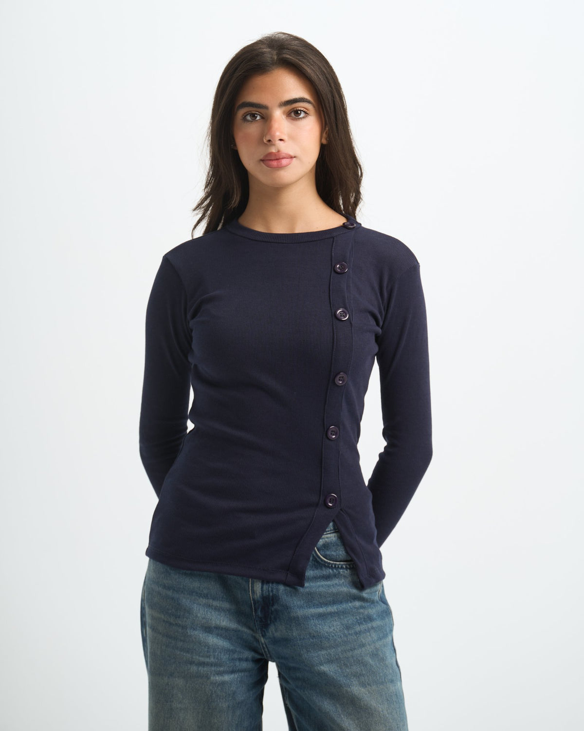 Blank Ribbed Side Button Top