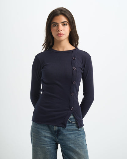 Blank Ribbed Side Button Top