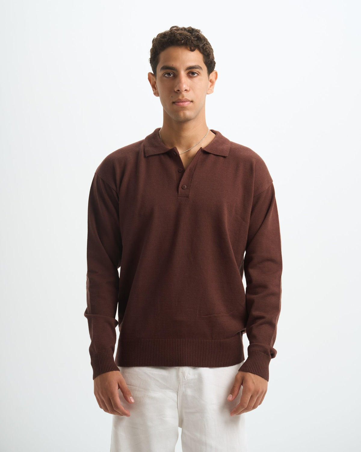 Blank Knitted Polo - Brown - #men