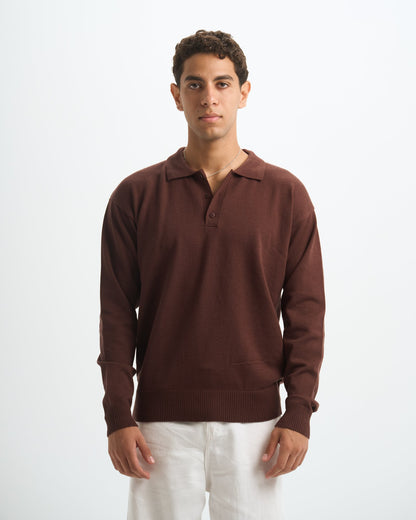 Blank Knitted Polo - Brown - #men