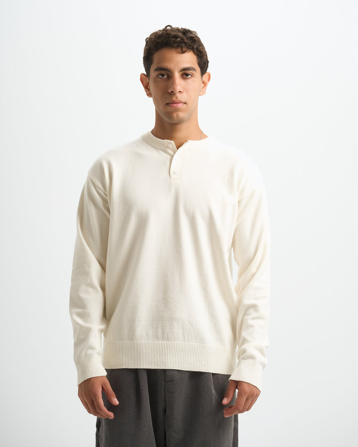 Blank Henley Knitted Sweater - White - #men