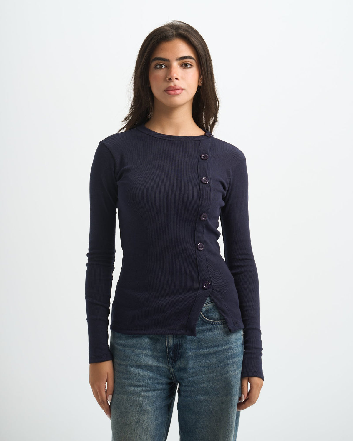 Blank Ribbed Side Button Top