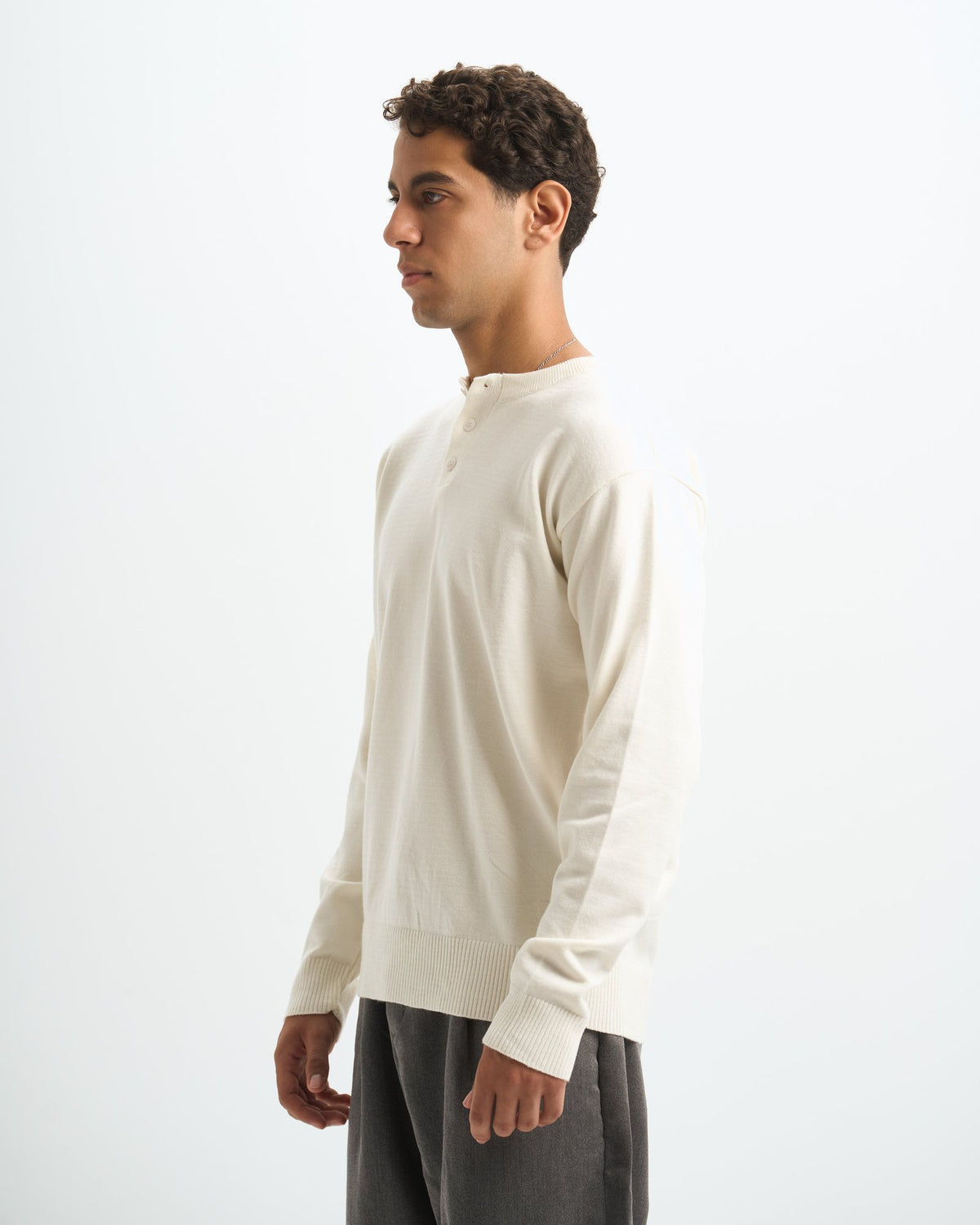 Blank Henley Knitted Sweater - White - #men