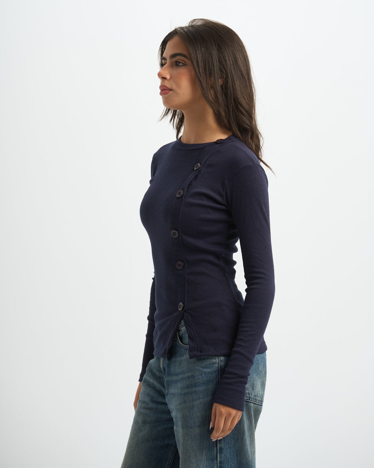 Blank Ribbed Side Button Top