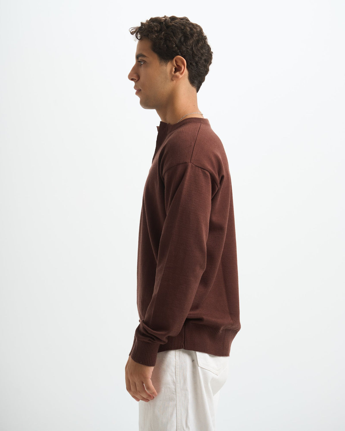 Blank Henley Knitted Sweater - Brown - #men