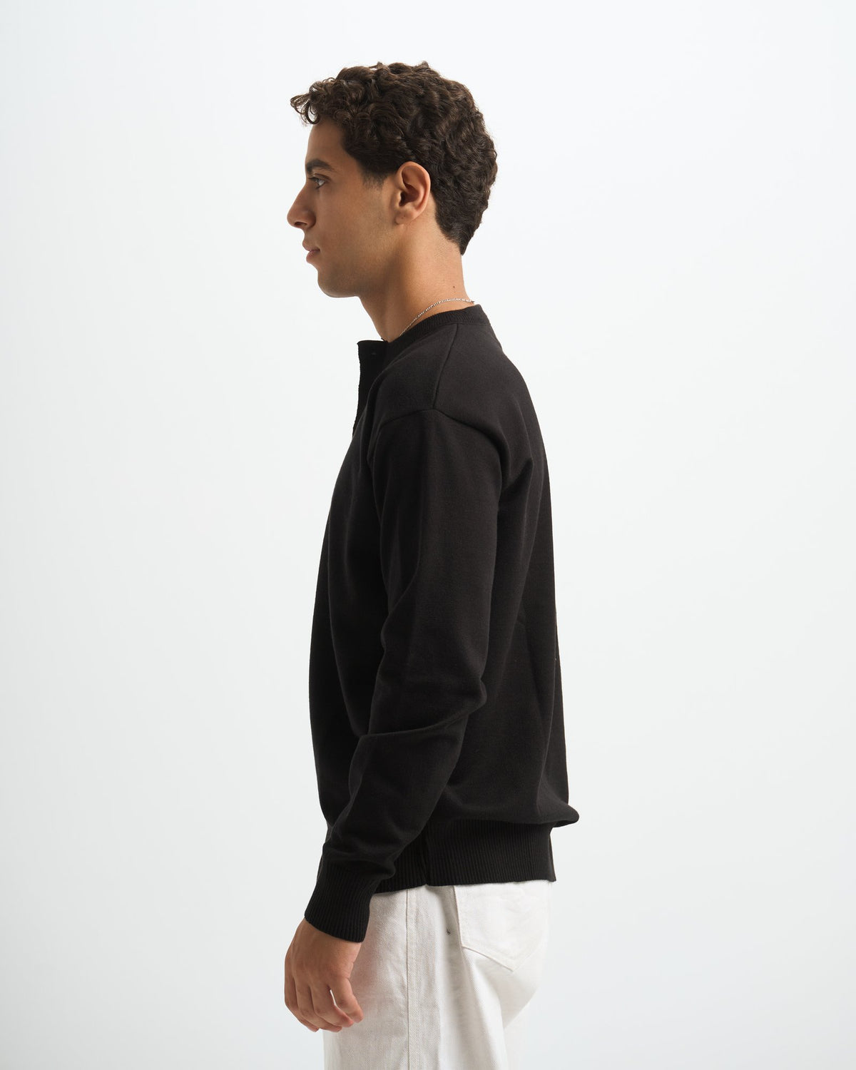 Blank Henley Knitted Sweater - Black - #men