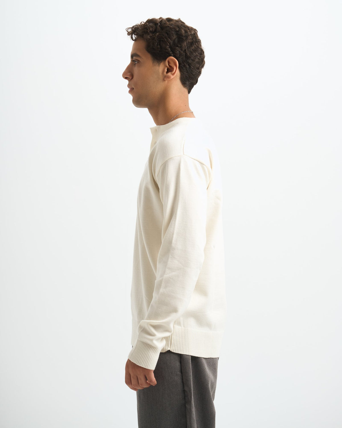 Blank Henley Knitted Sweater - White - #men