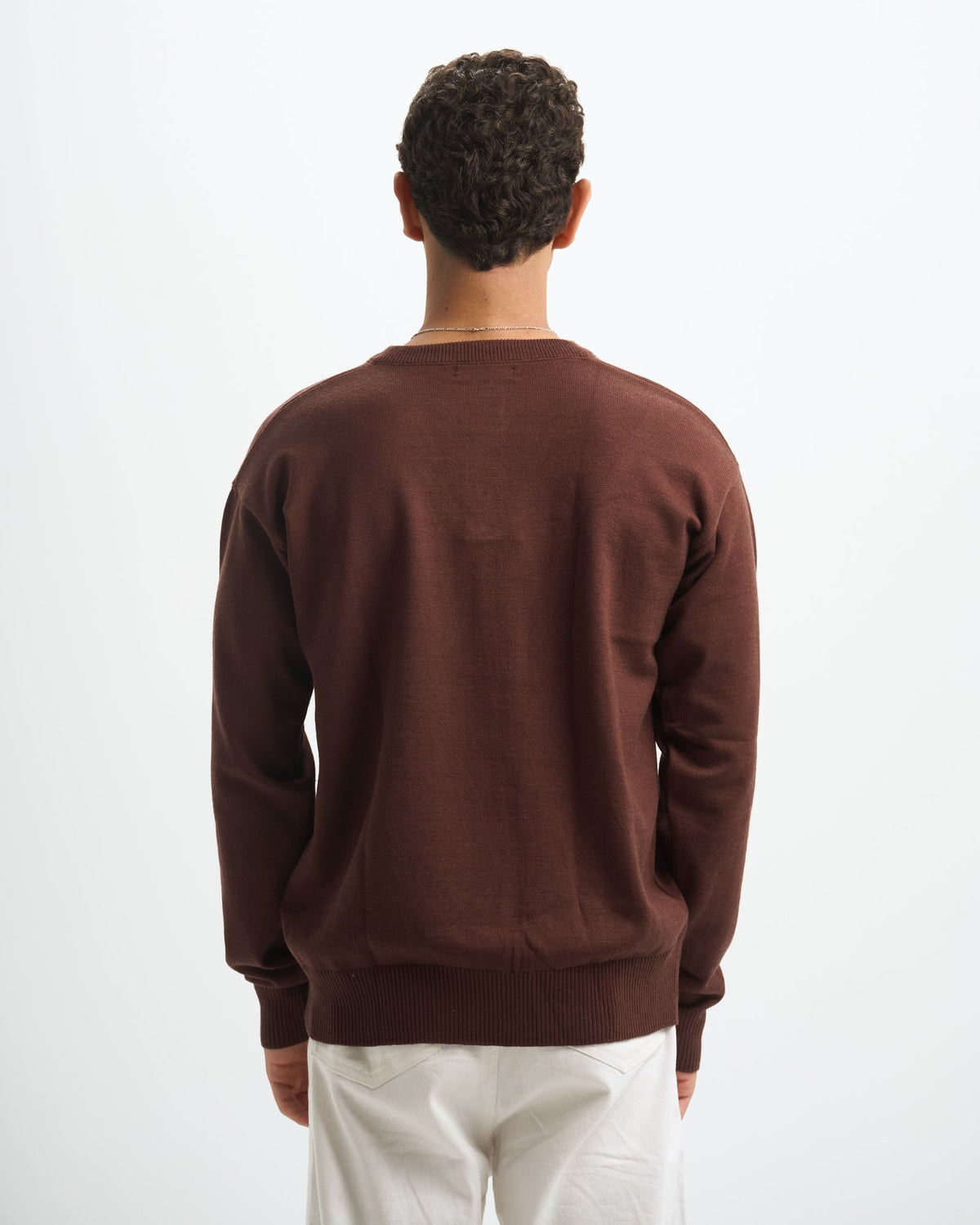 Blank Henley Knitted Sweater - Brown - #men
