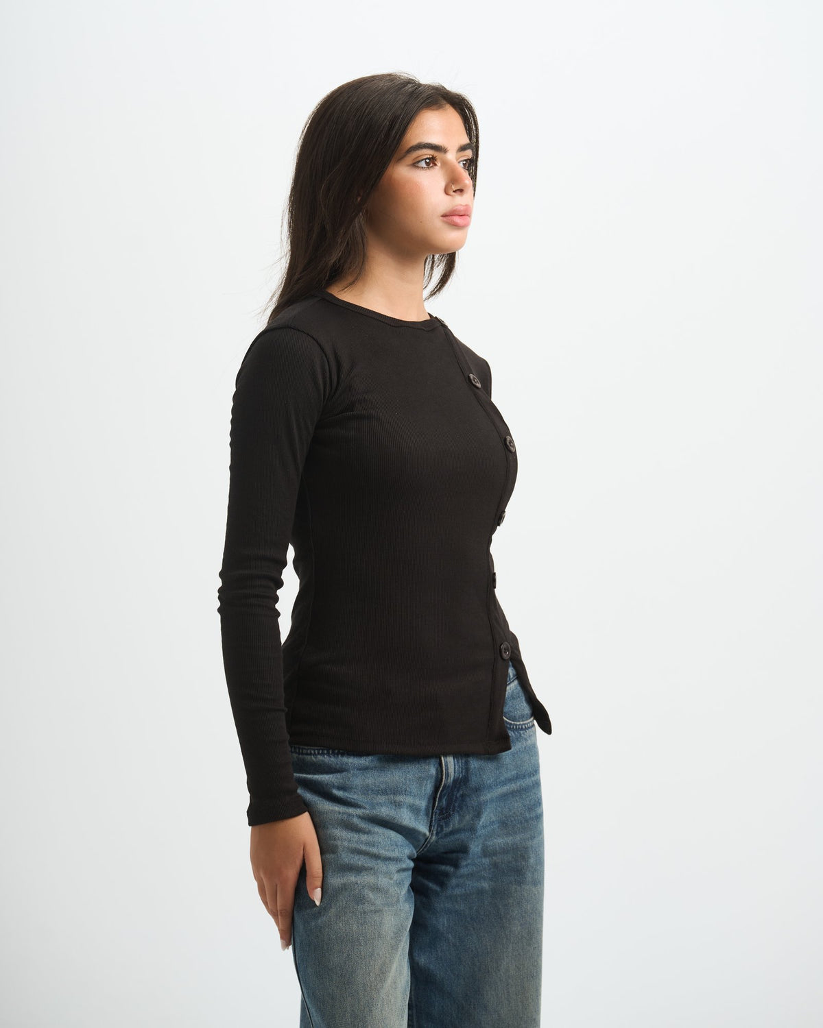 Blank Ribbed Side Button Top