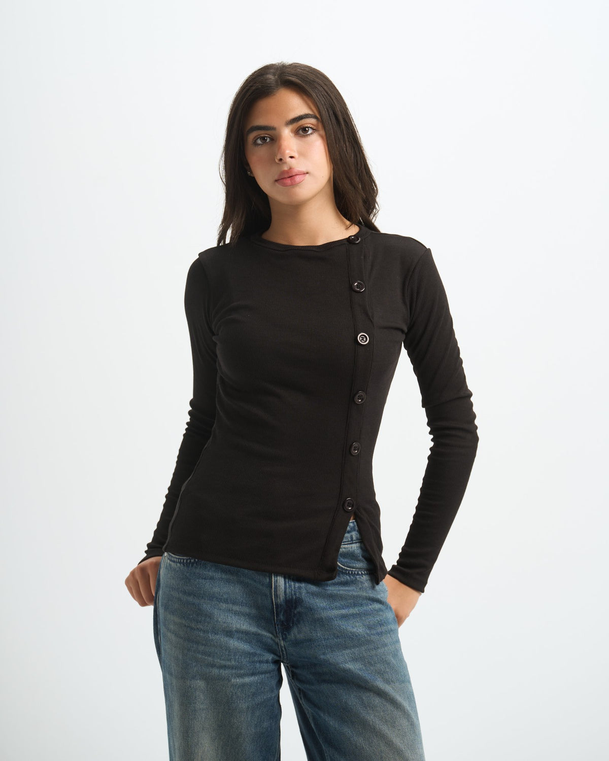 Blank Ribbed Side Button Top
