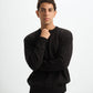 Blank Henley Knitted Sweater - Black - #men