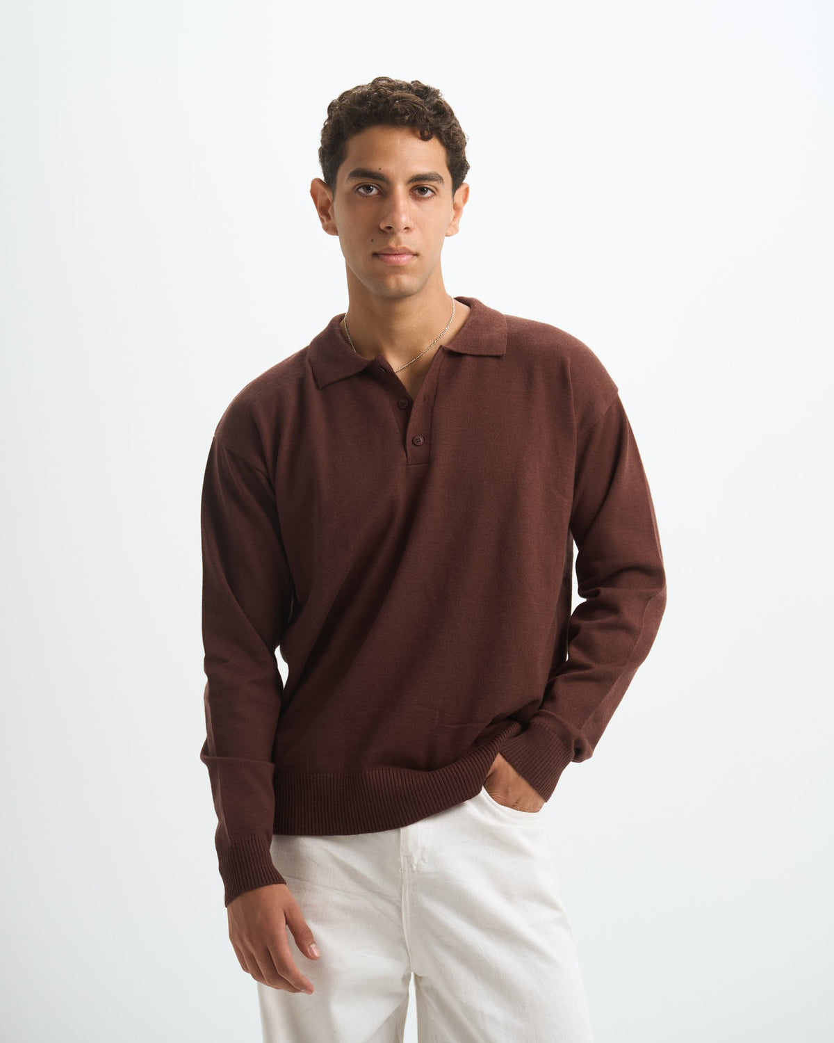 Blank Knitted Polo - Brown - #men