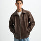 Blank Leather Jacket - Brown - #men