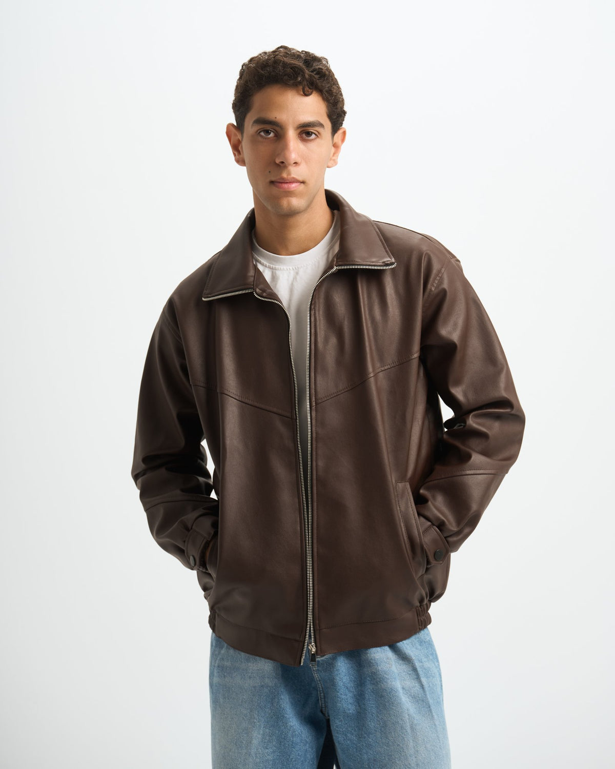 Blank Leather Jacket - Brown - #men