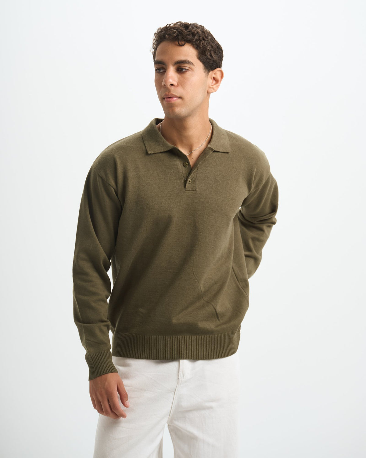 Blank Knitted Polo - Olive - #men
