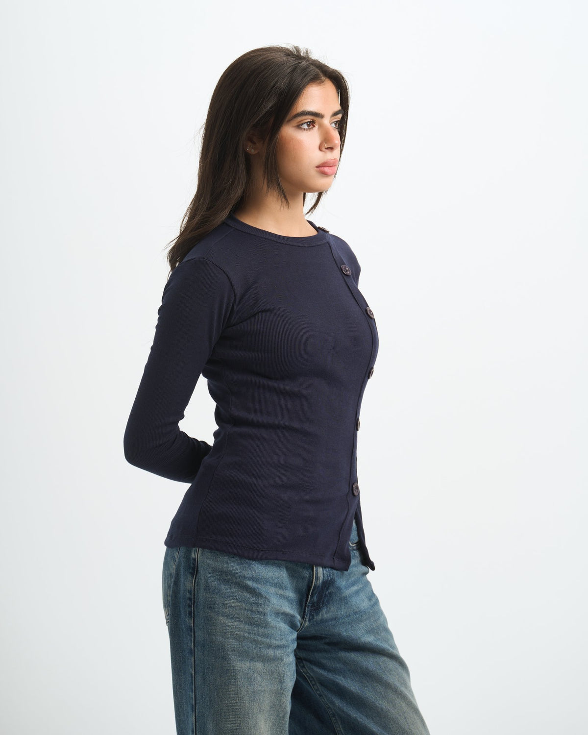 Blank Ribbed Side Button Top