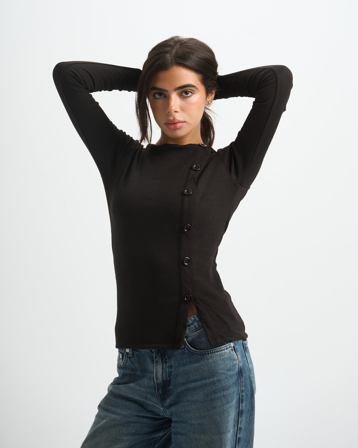 Blank Ribbed Side Button Top