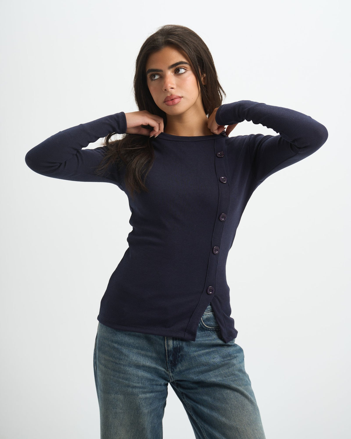 Blank Ribbed Side Button Top
