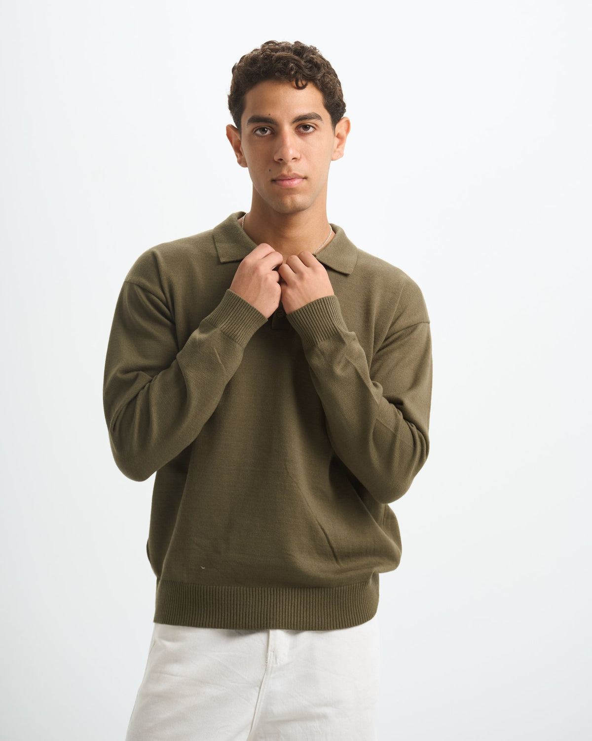 Blank Knitted Polo - Olive - #men