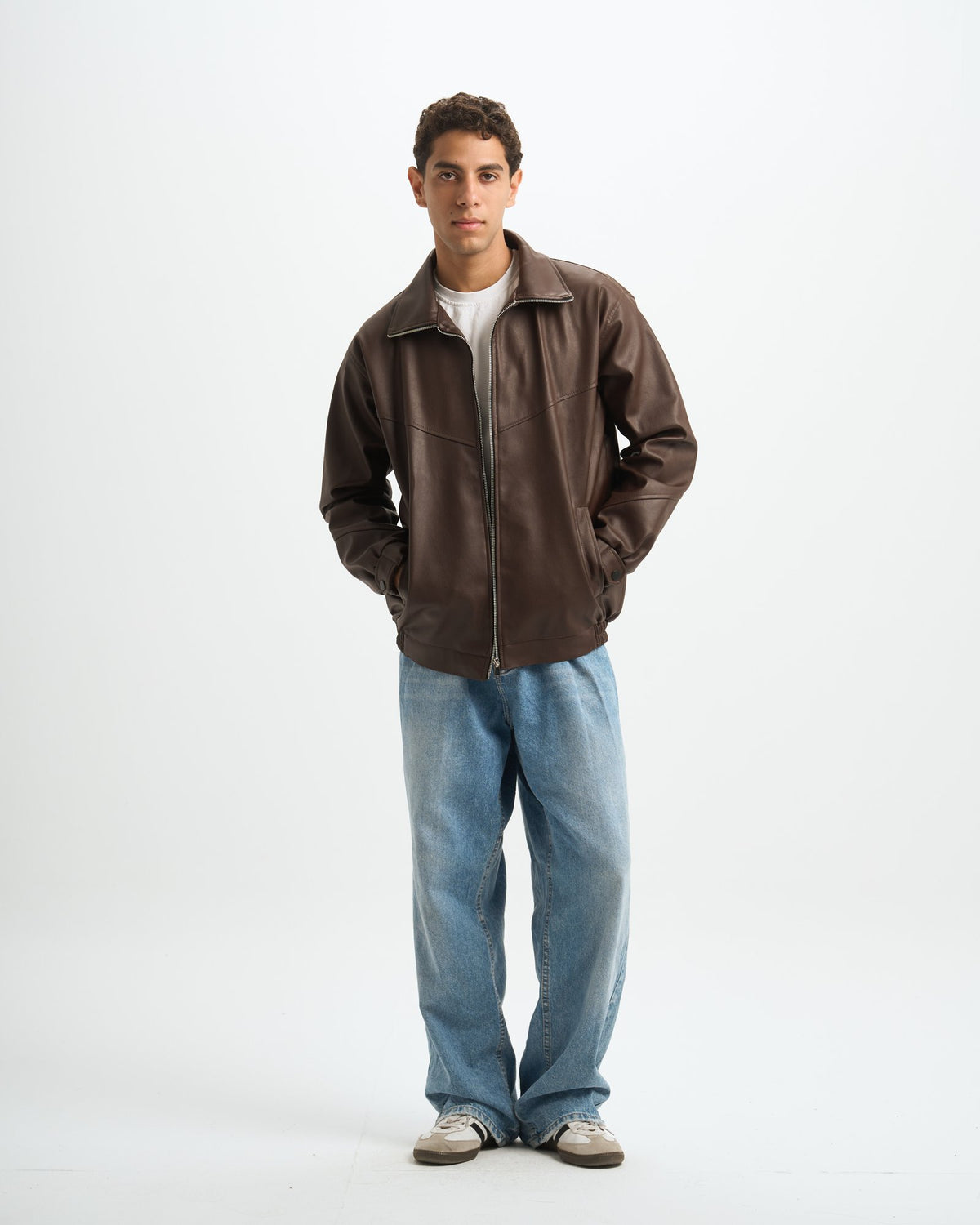 Blank Leather Jacket - Brown - #men