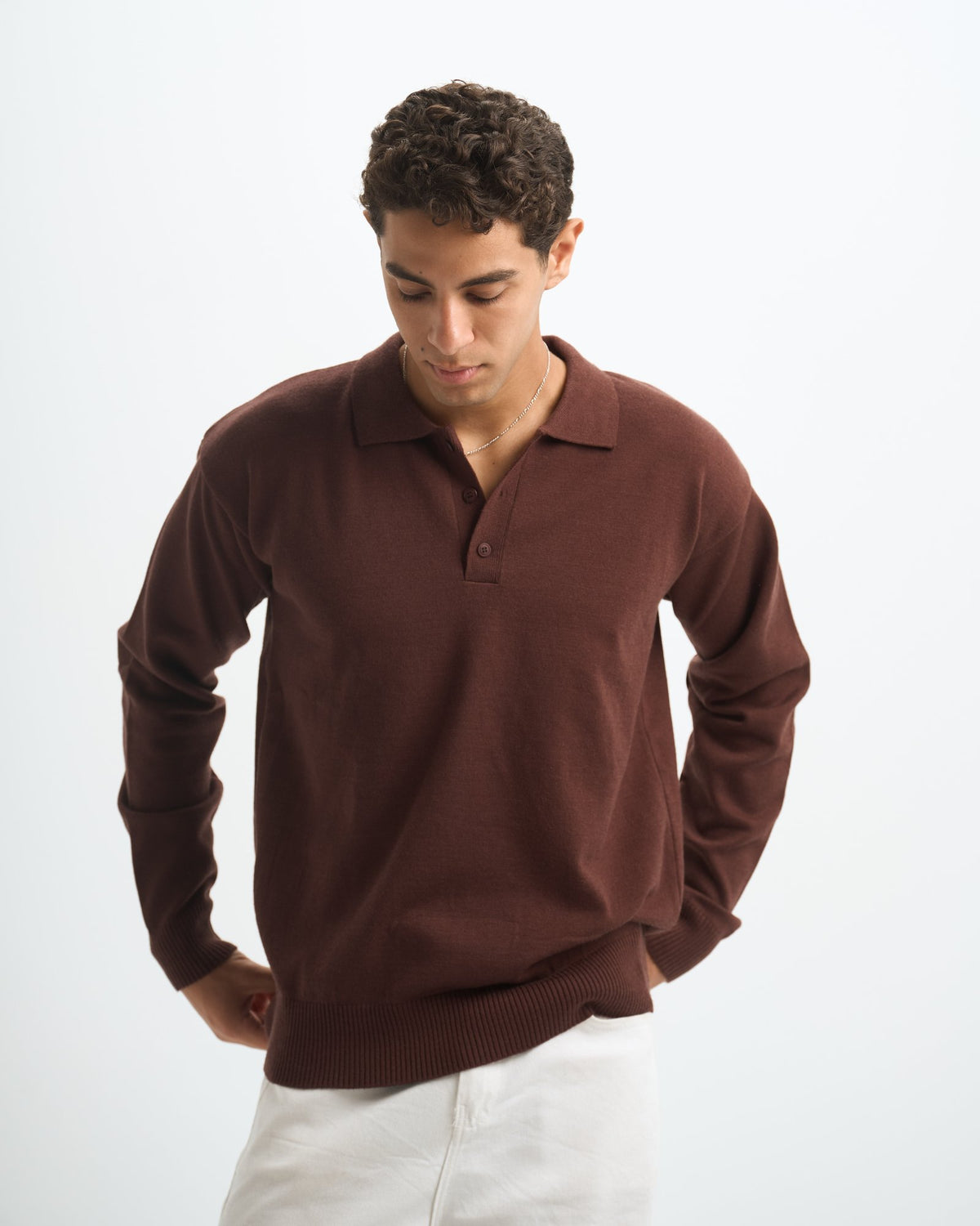 Blank Knitted Polo - Brown - #men