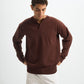 Blank Henley Knitted Sweater - Brown - #men