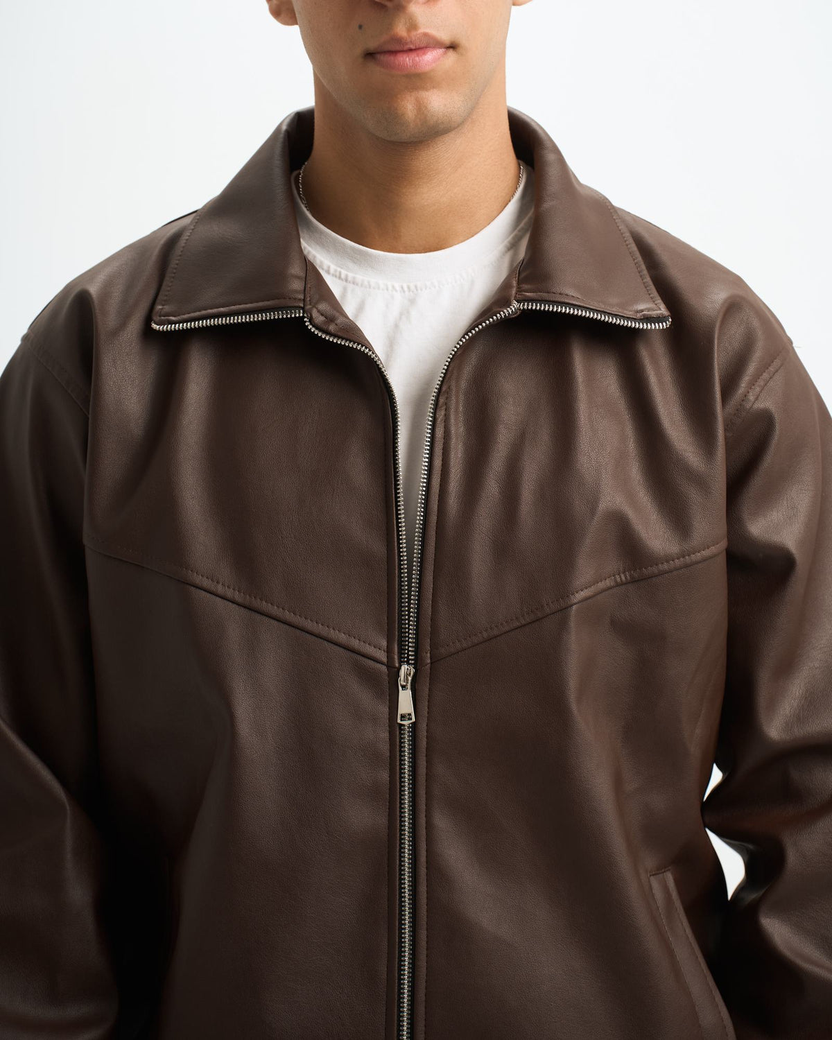 Blank Leather Jacket - Brown - #men