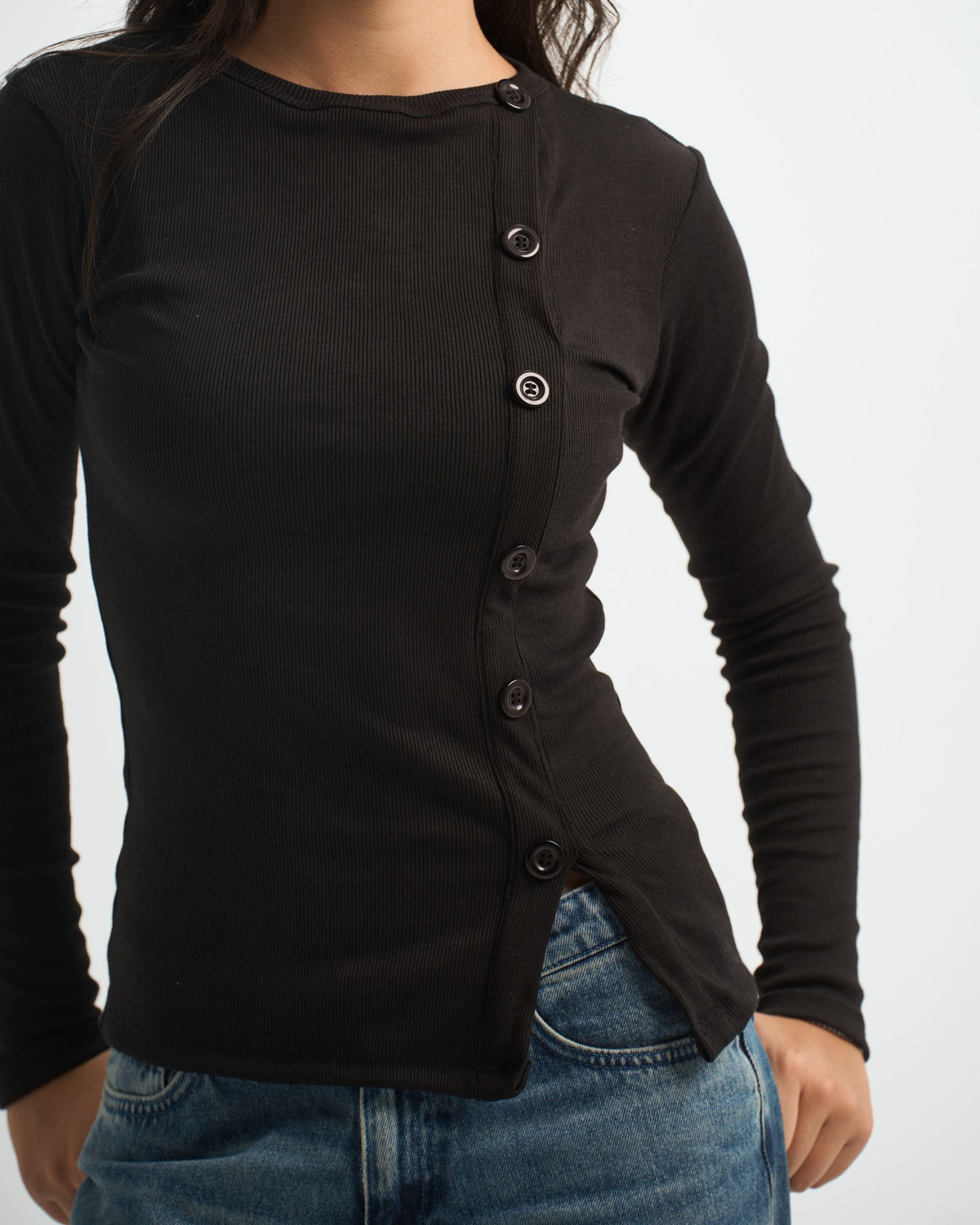 Blank Ribbed Side Button Top