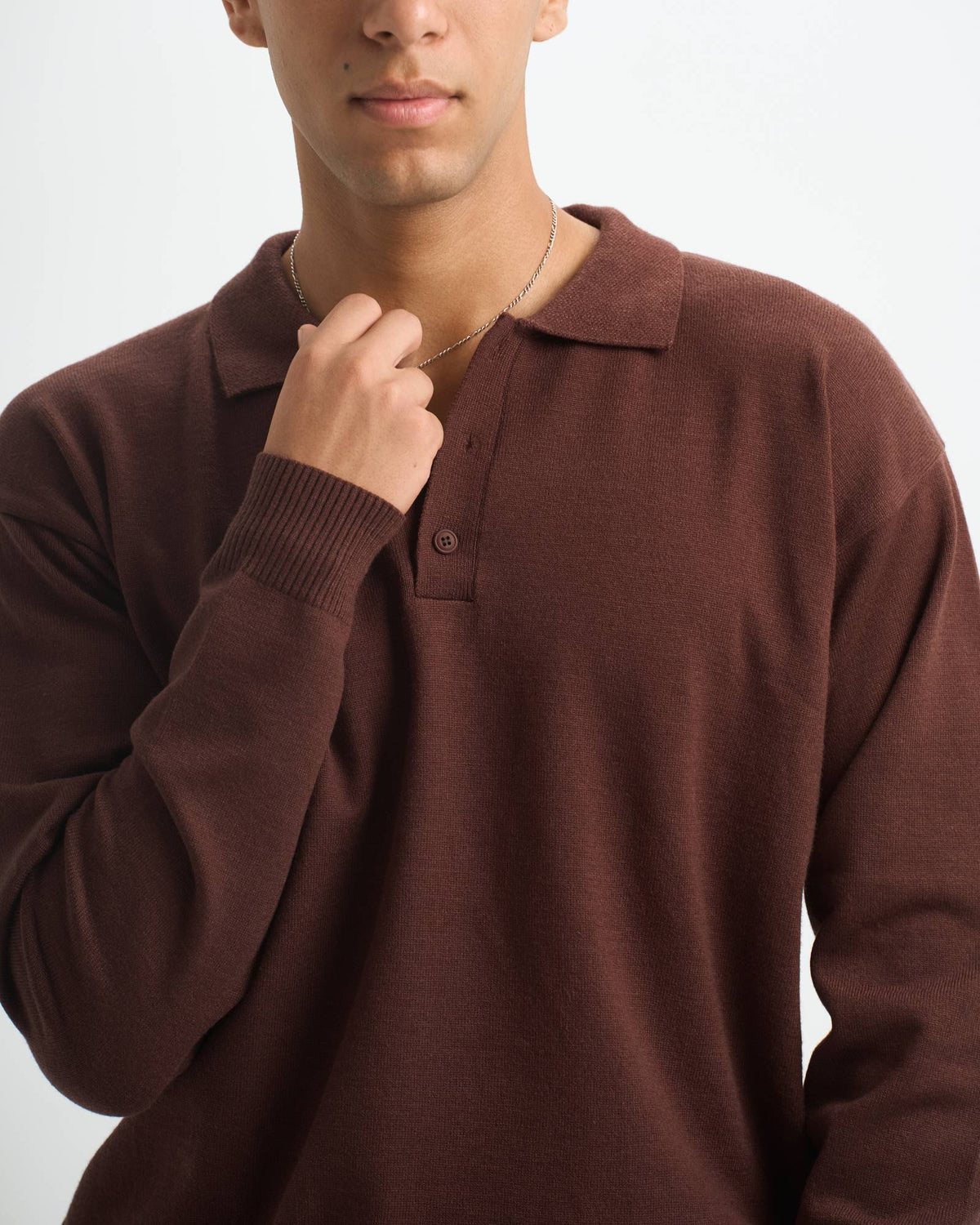 Blank Knitted Polo - Brown - #men