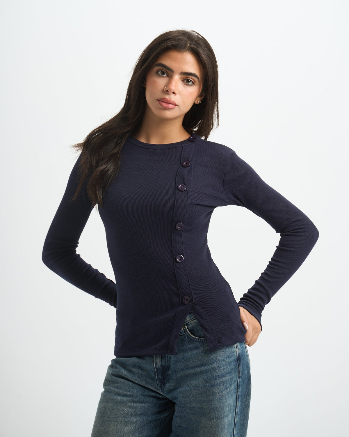 Blank Ribbed Side Button Top