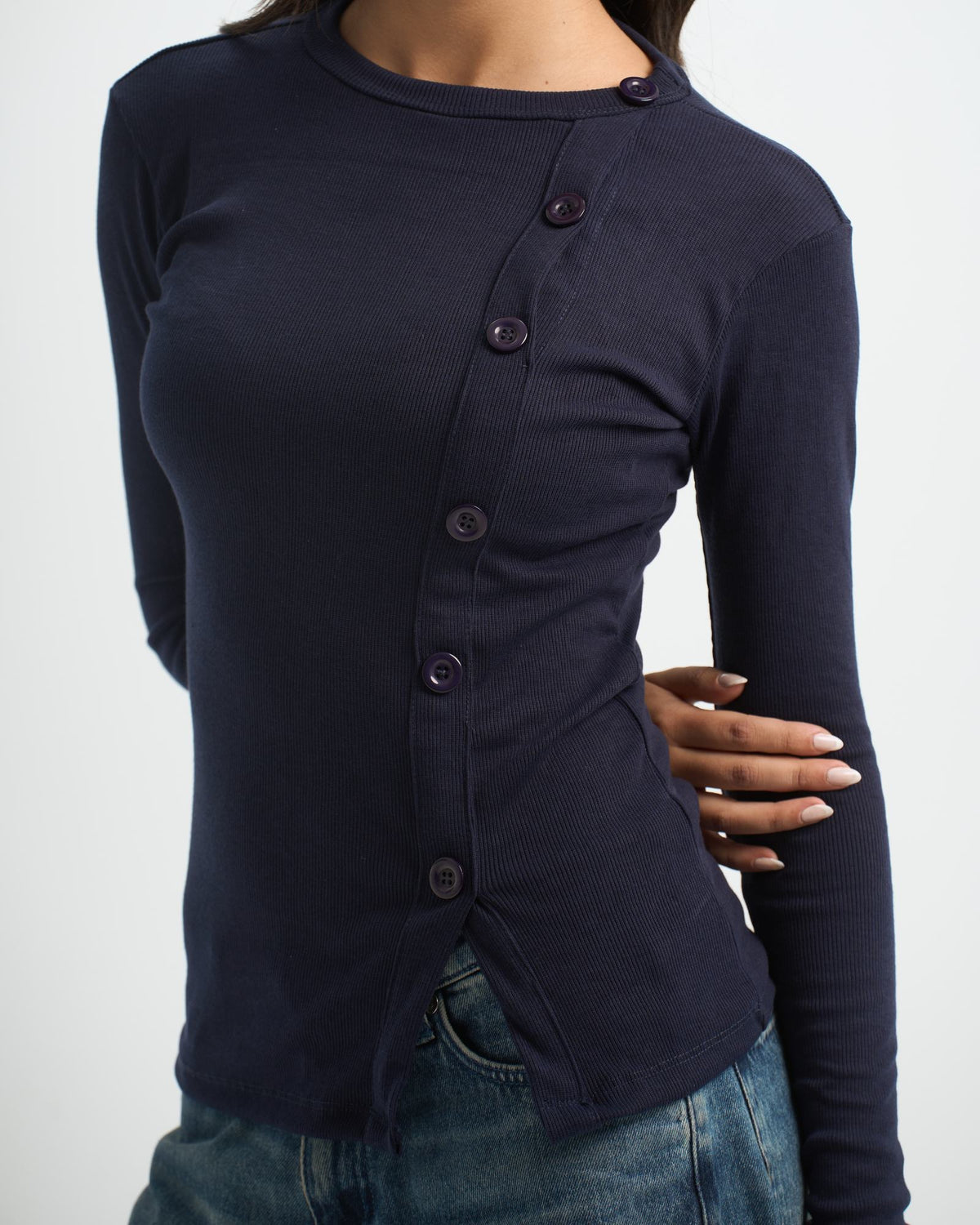 Blank Ribbed Side Button Top