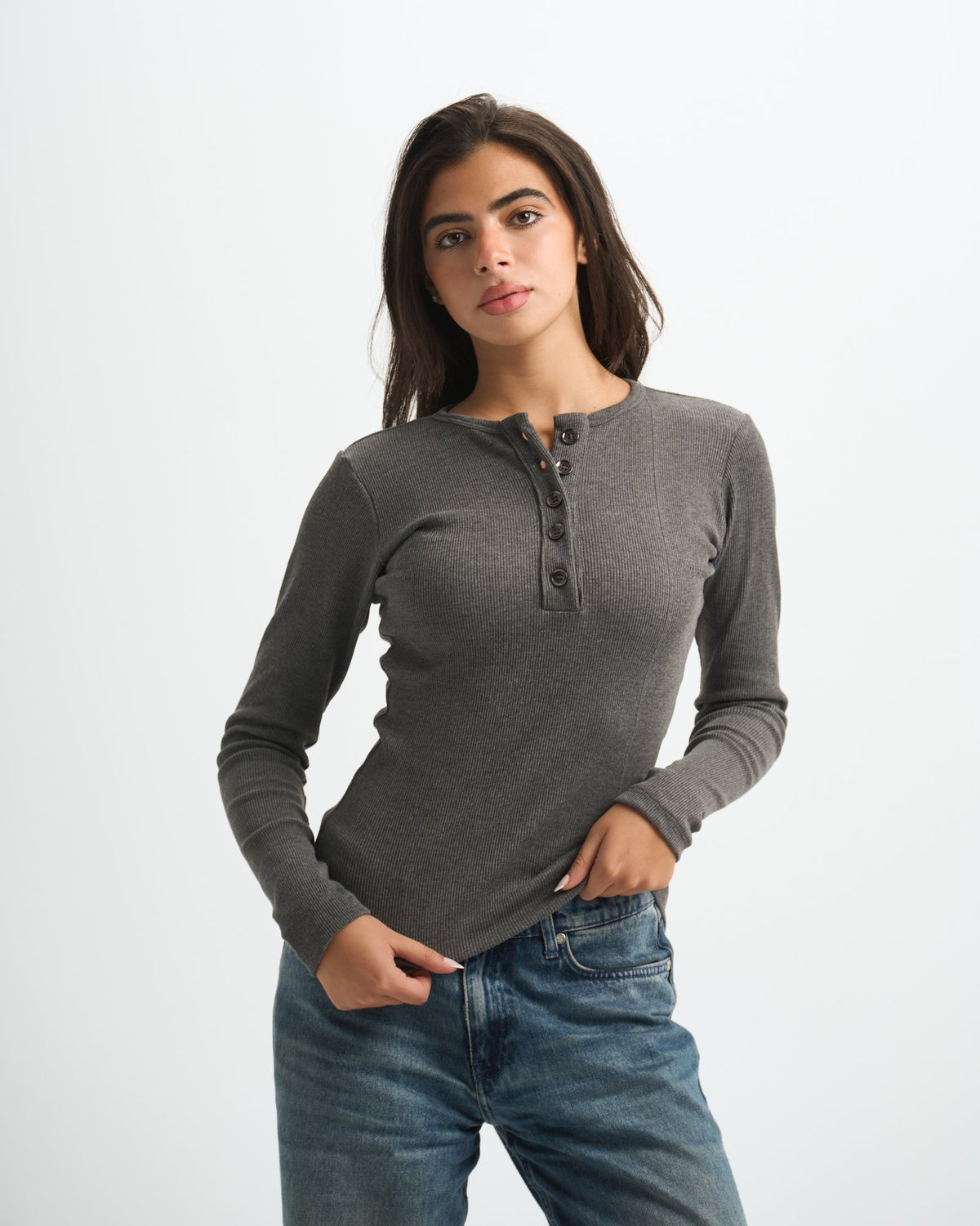 Blank Ribbed Button Up Top