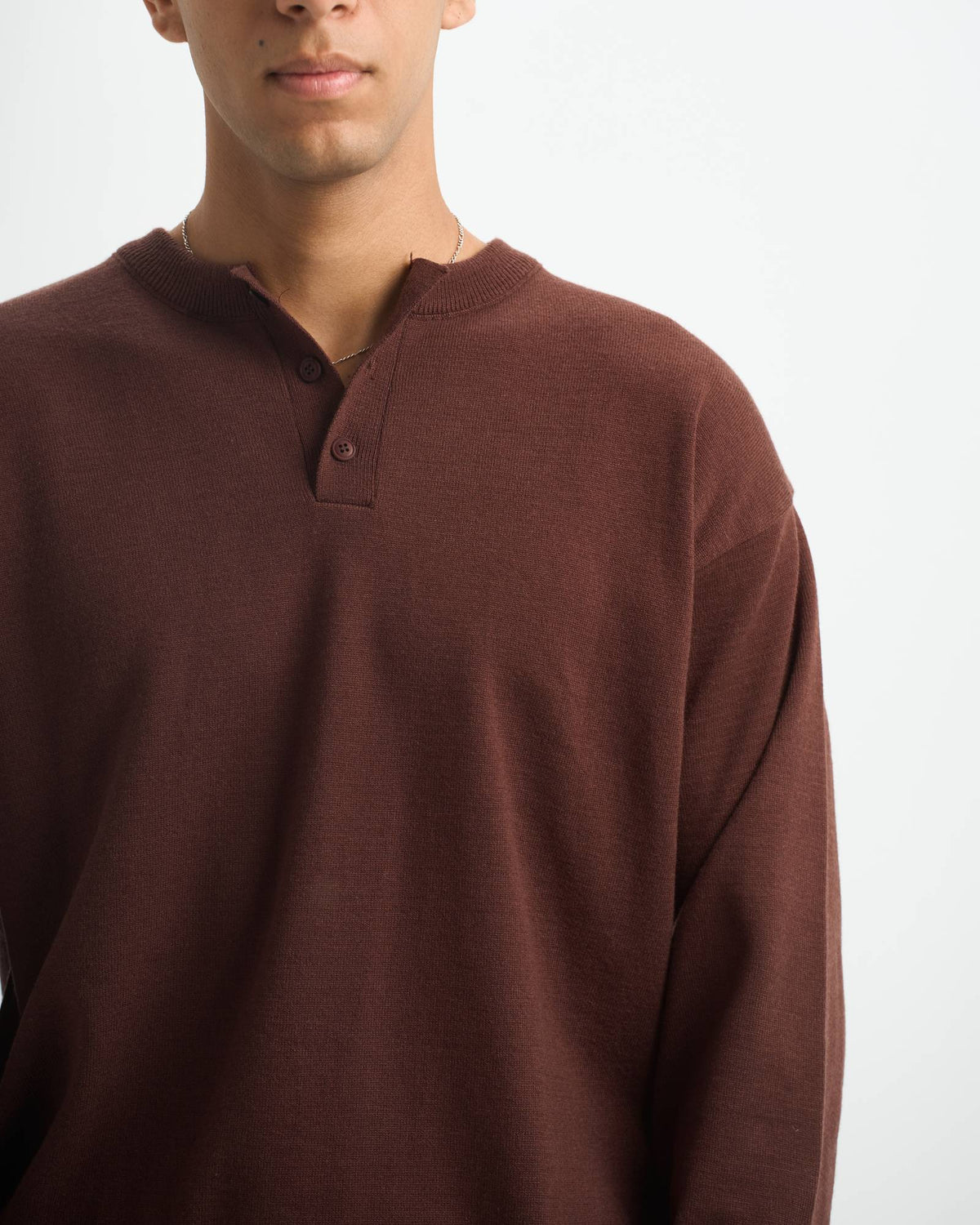 Blank Henley Knitted Sweater - Brown - #men