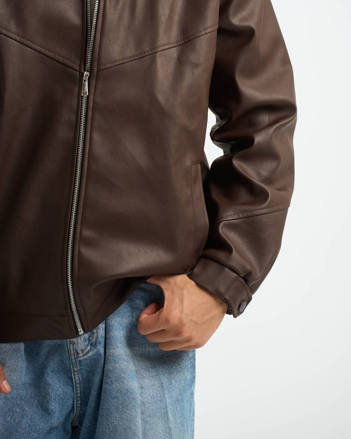 Blank Leather Jacket - Brown - #men