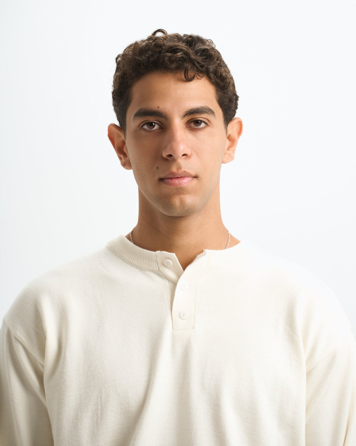 Blank Henley Knitted Sweater - White - #men