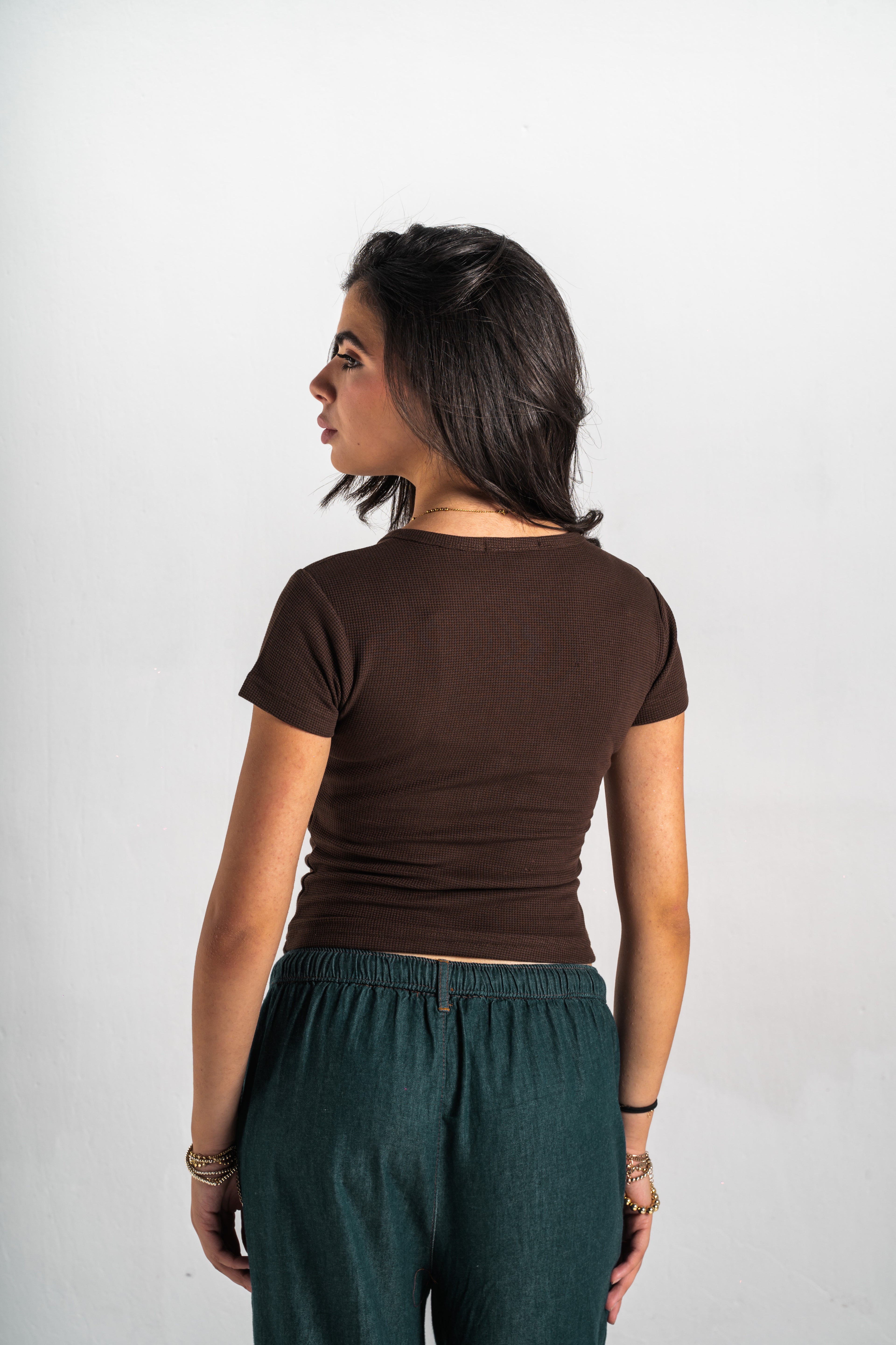Blank Brown Henley Women Tee