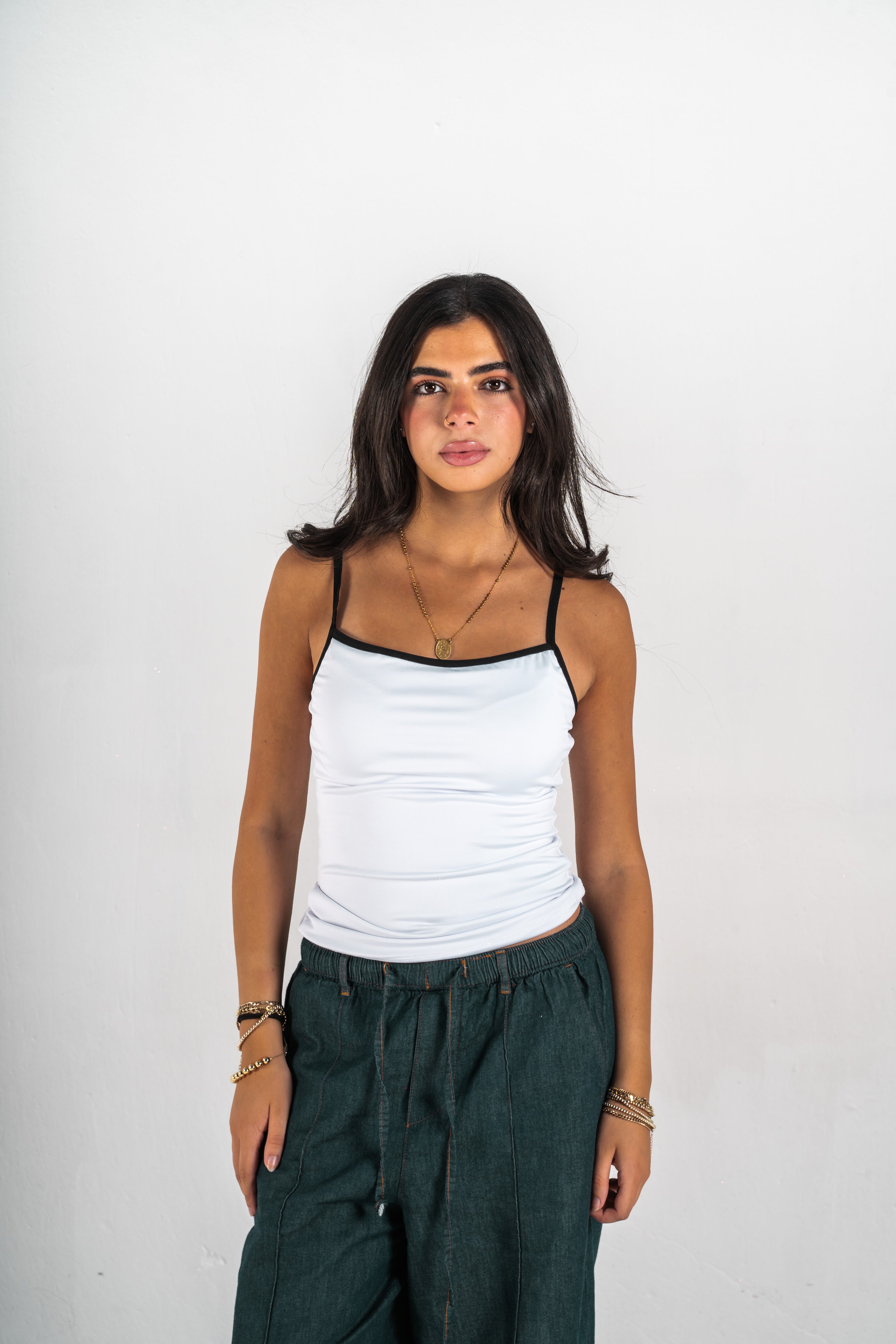 Blank White Linked-Neck Top