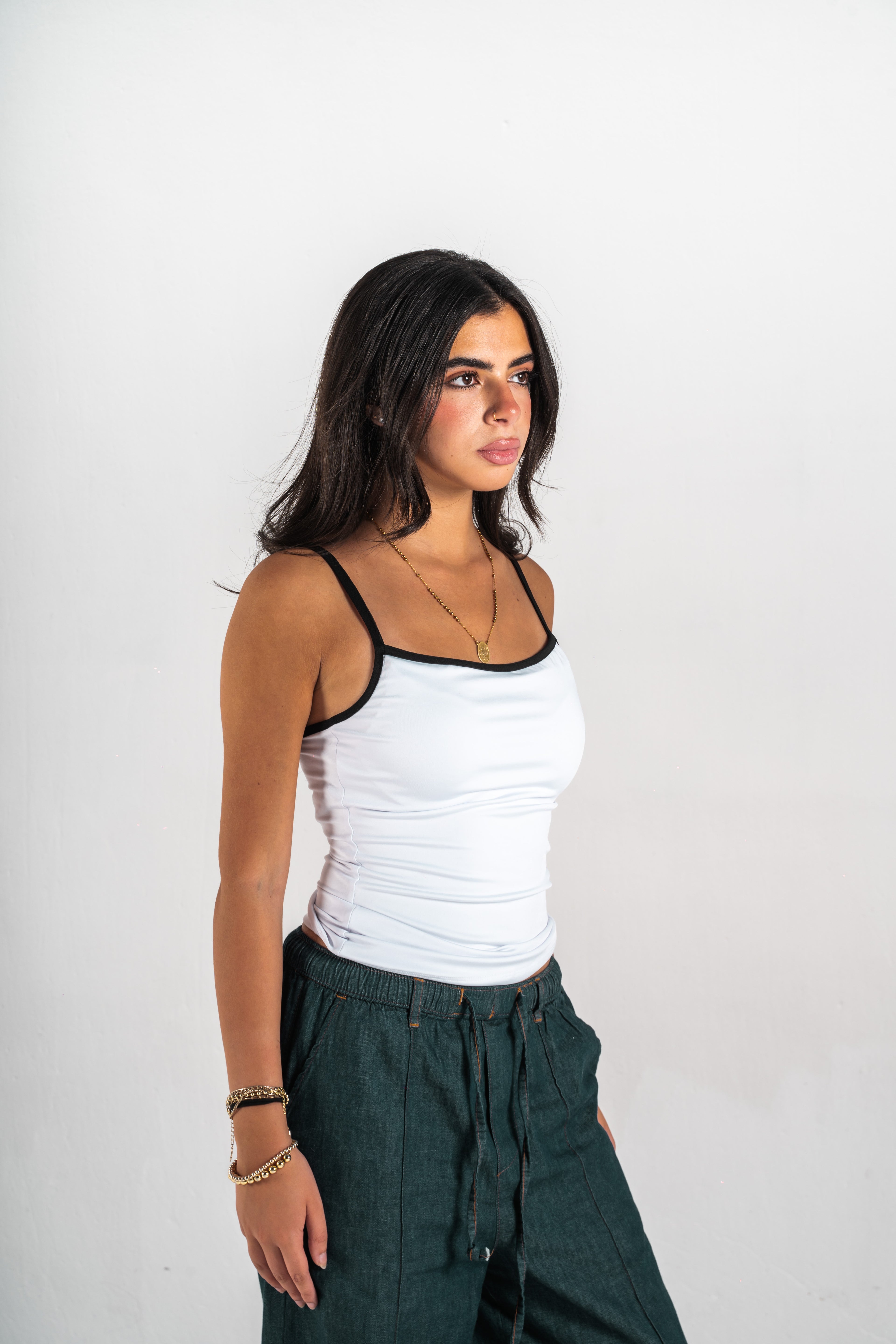 Blank White Linked-Neck Top
