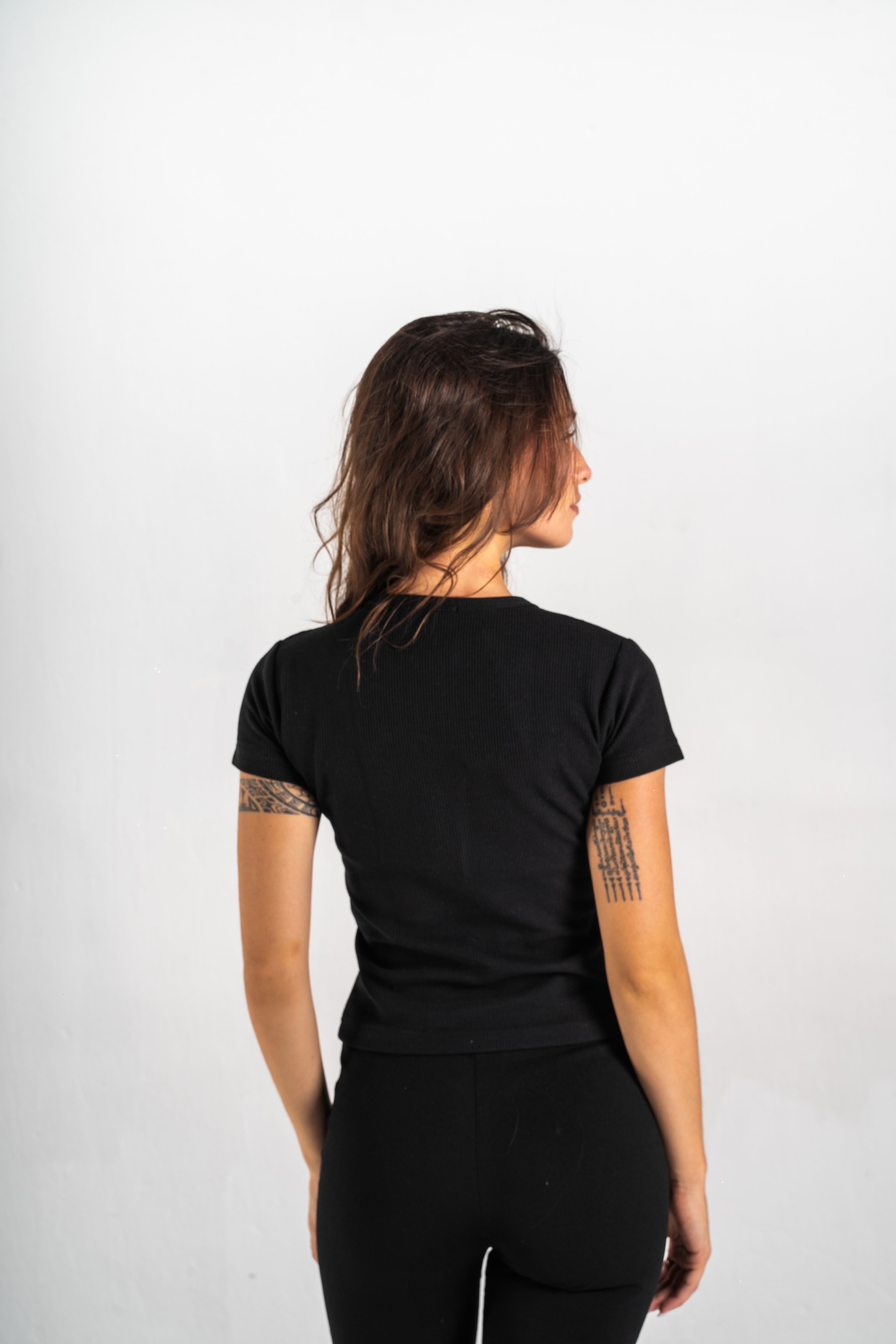 Blank Black Henley Women Tee