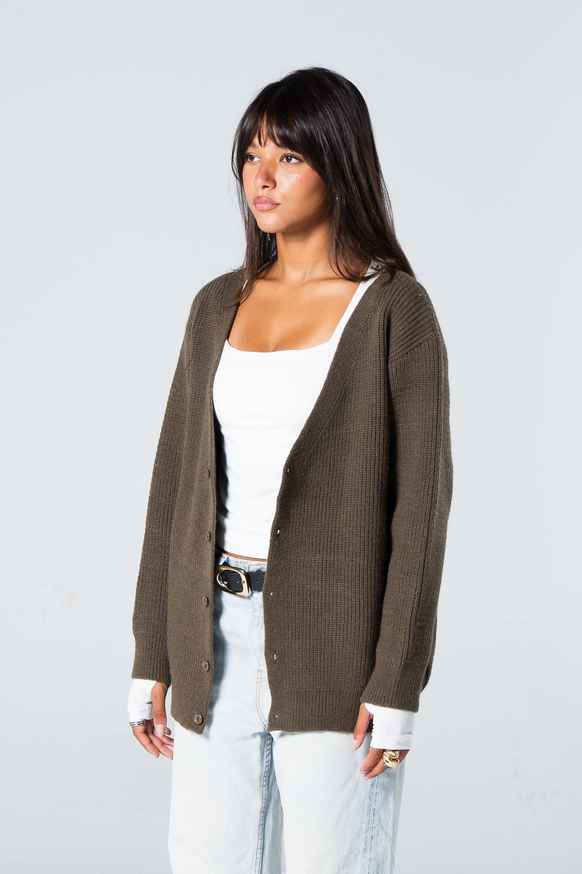 Blank Knitted Cardigan - Olive - #women