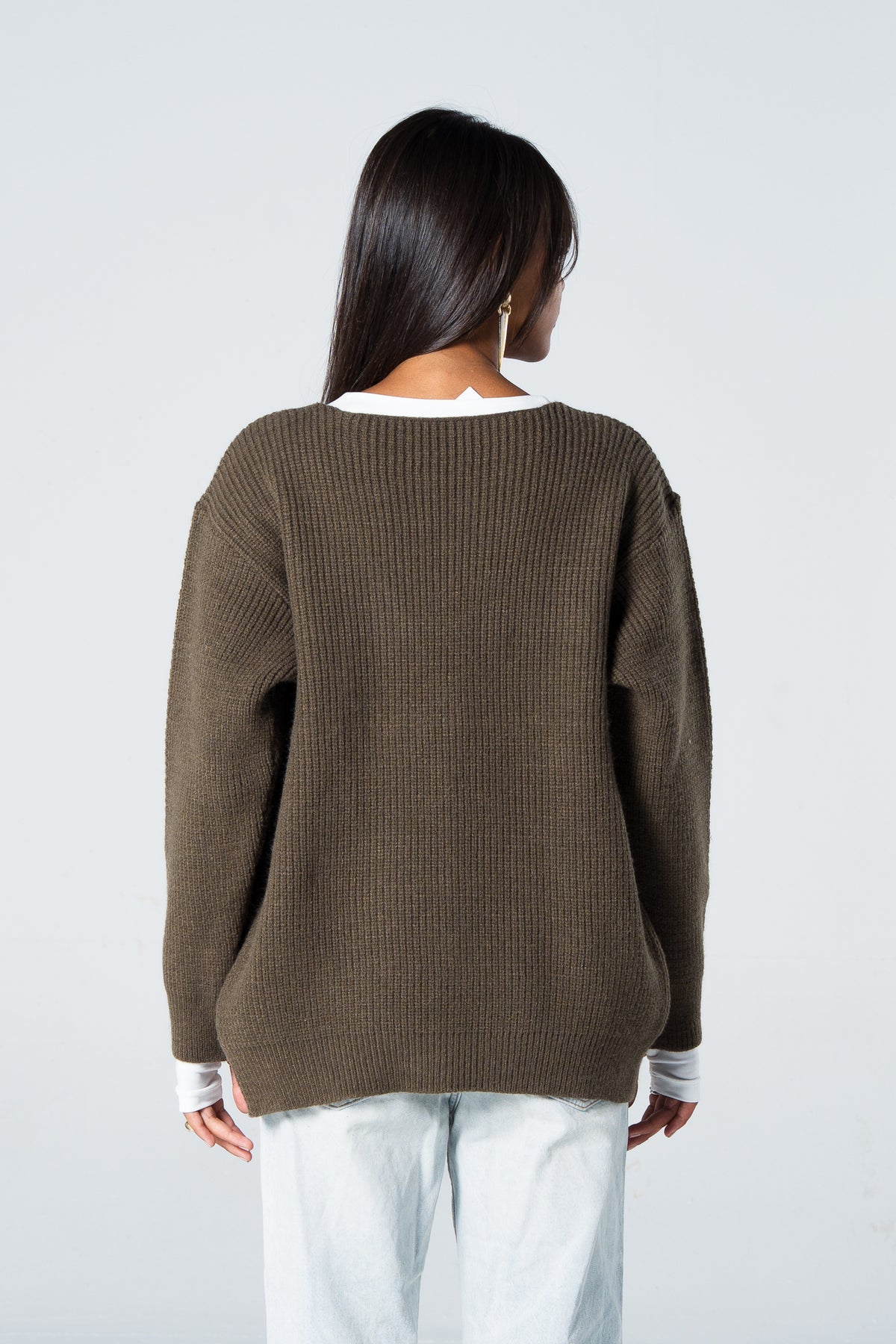 Blank Knitted Cardigan - Olive - #women