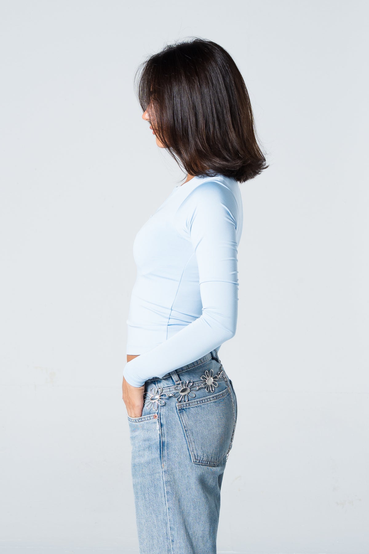 Blank Zipper Long Sleeve Top