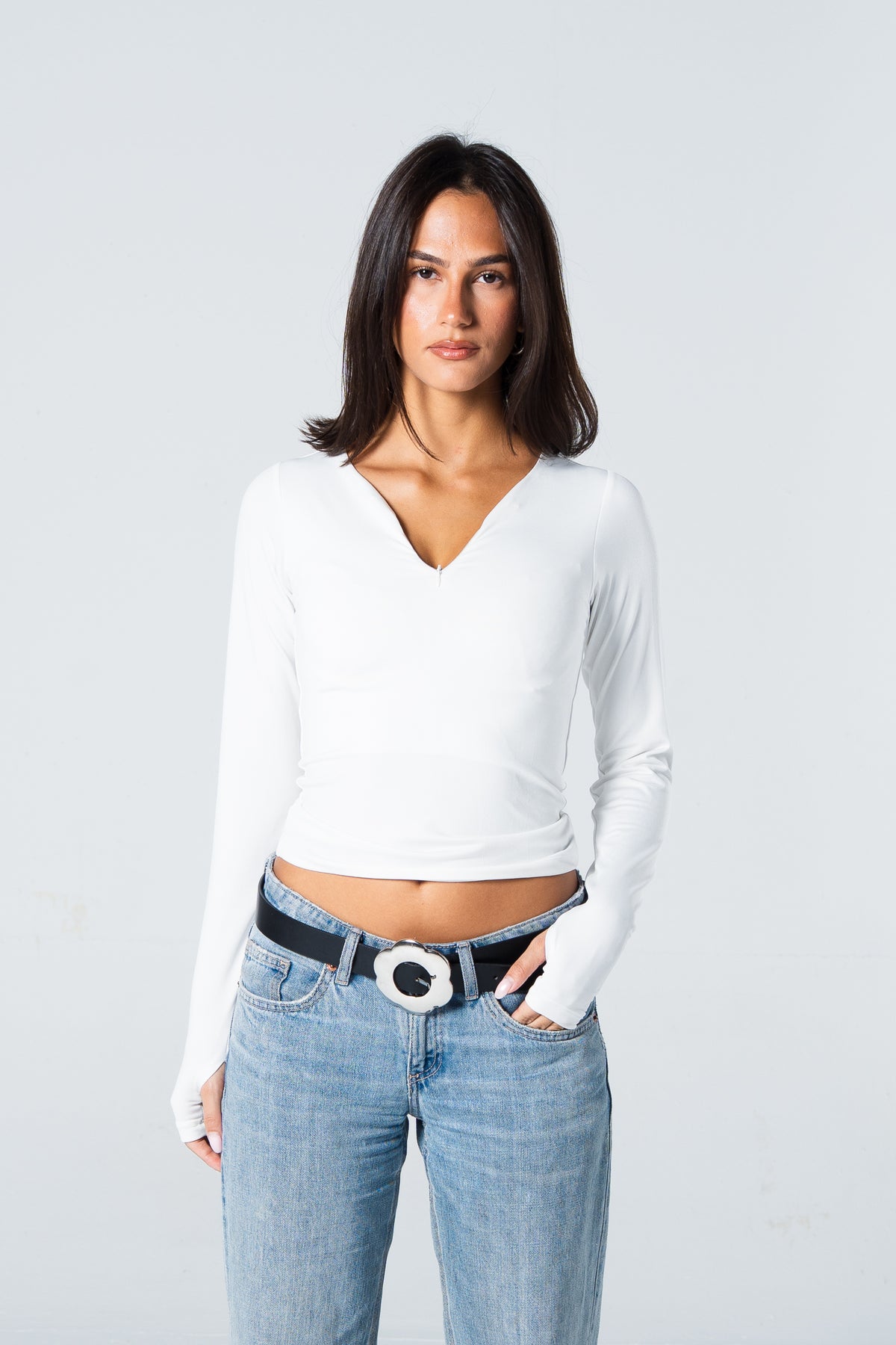 Blank Zipper Long Sleeve Top