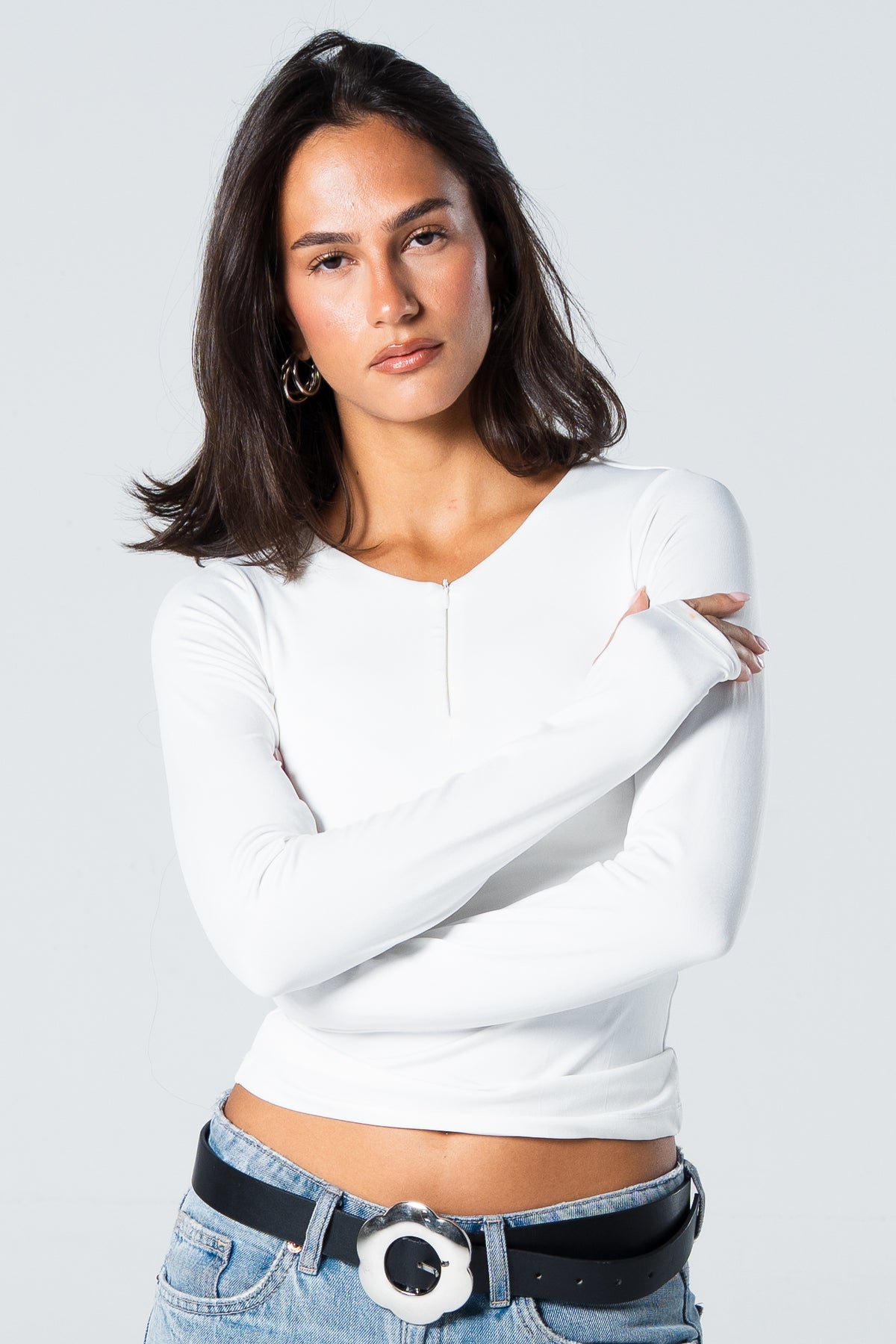 Blank Zipper Long Sleeve Top