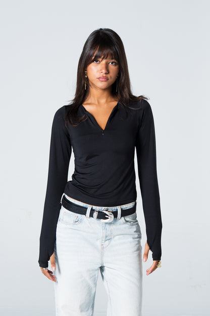 Blank Zipper Long Sleeve Top