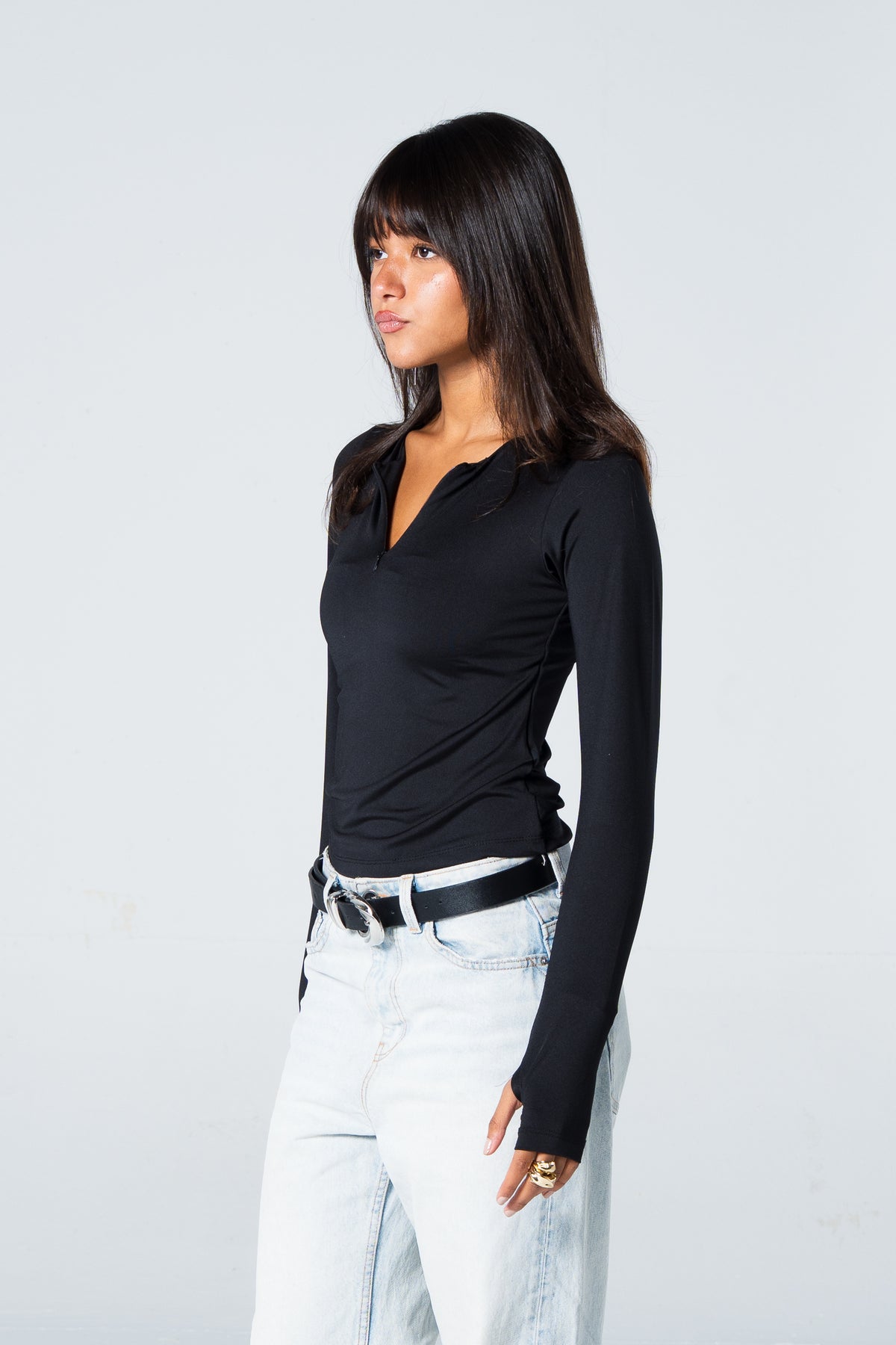 Blank Zipper Long Sleeve Top