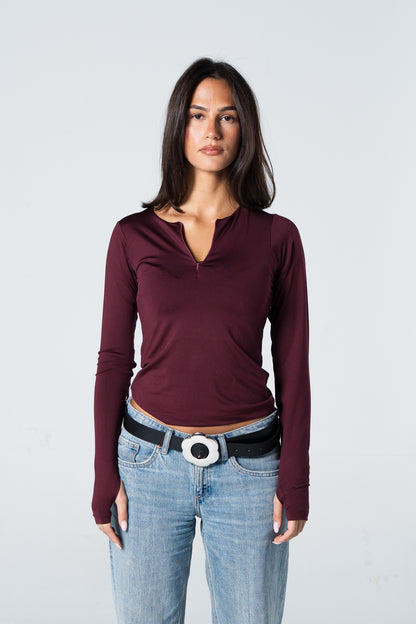 Blank Zipper Long Sleeve Top
